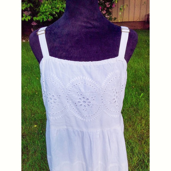 NEW 100% Cotton Maxi Beach Dress 2X - White Eyelet Tiered‎ Boho Peasant - Picture 4 of 8